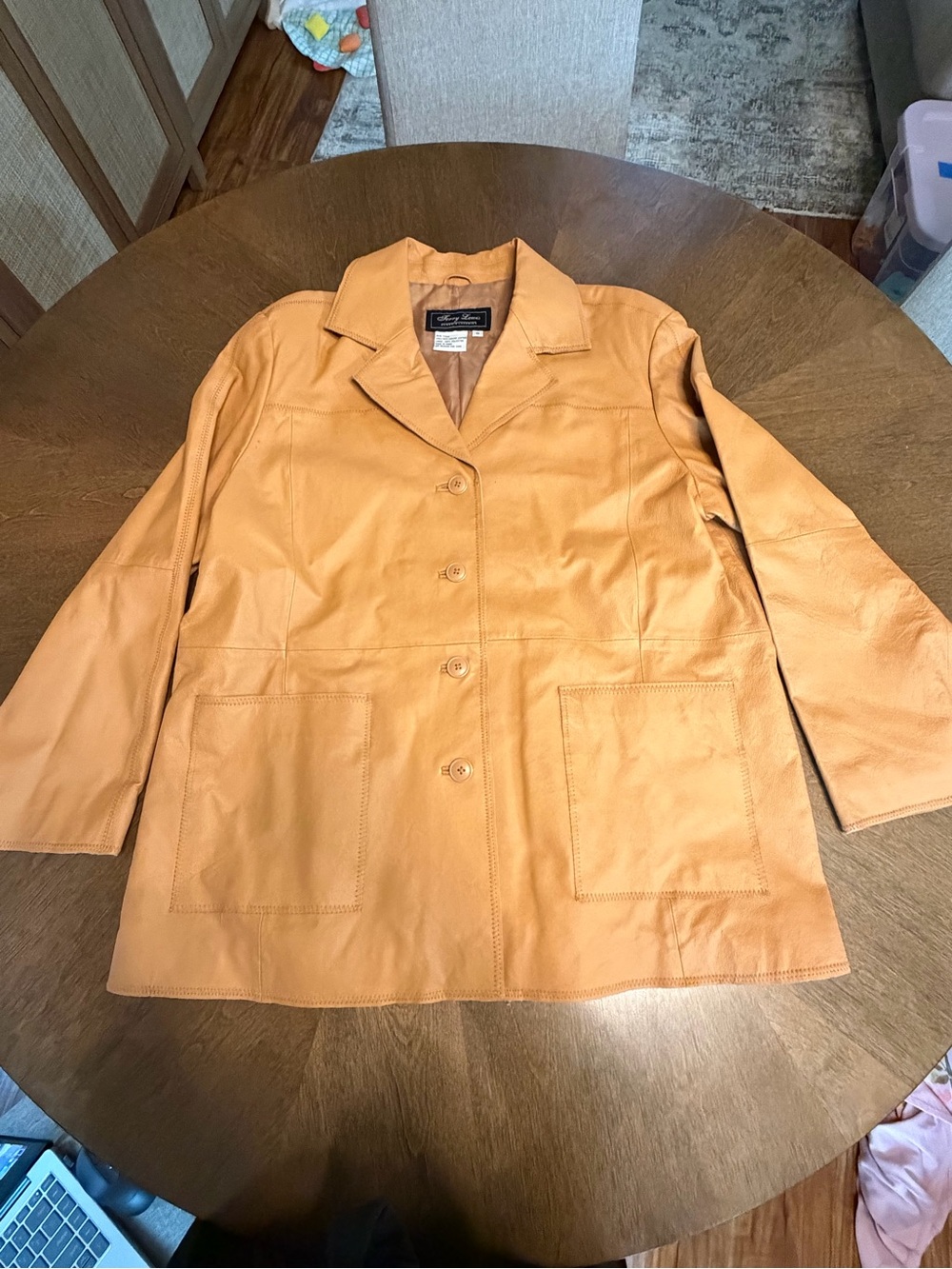 Terry Lewis Classic Luxuries Button-Front Leather Jacket in Tan